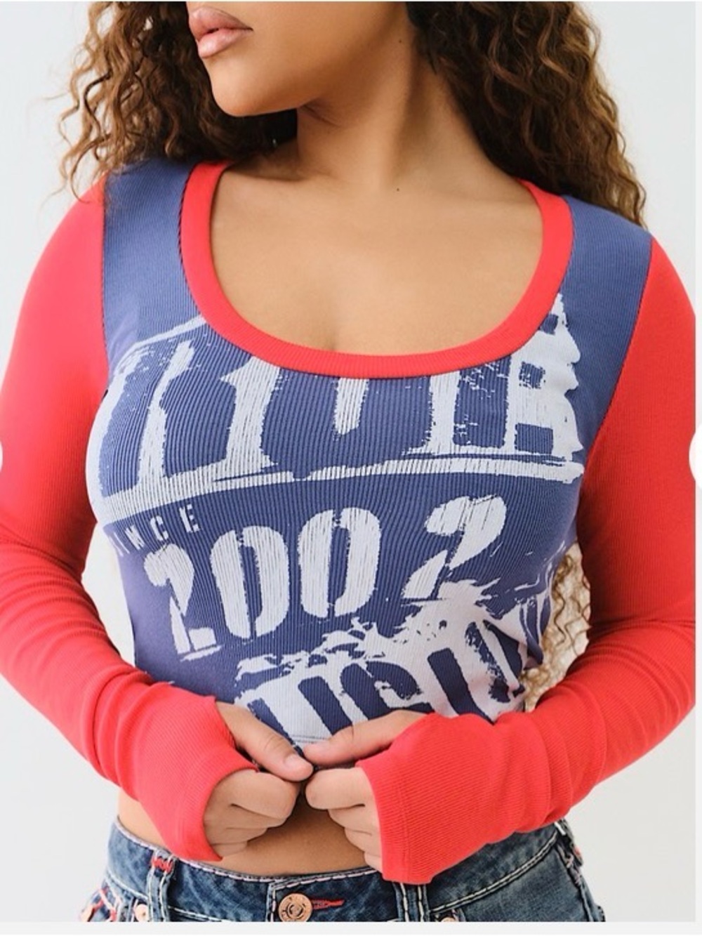 Women's True Religion colorblock ribbed scoop neck tee Sz large